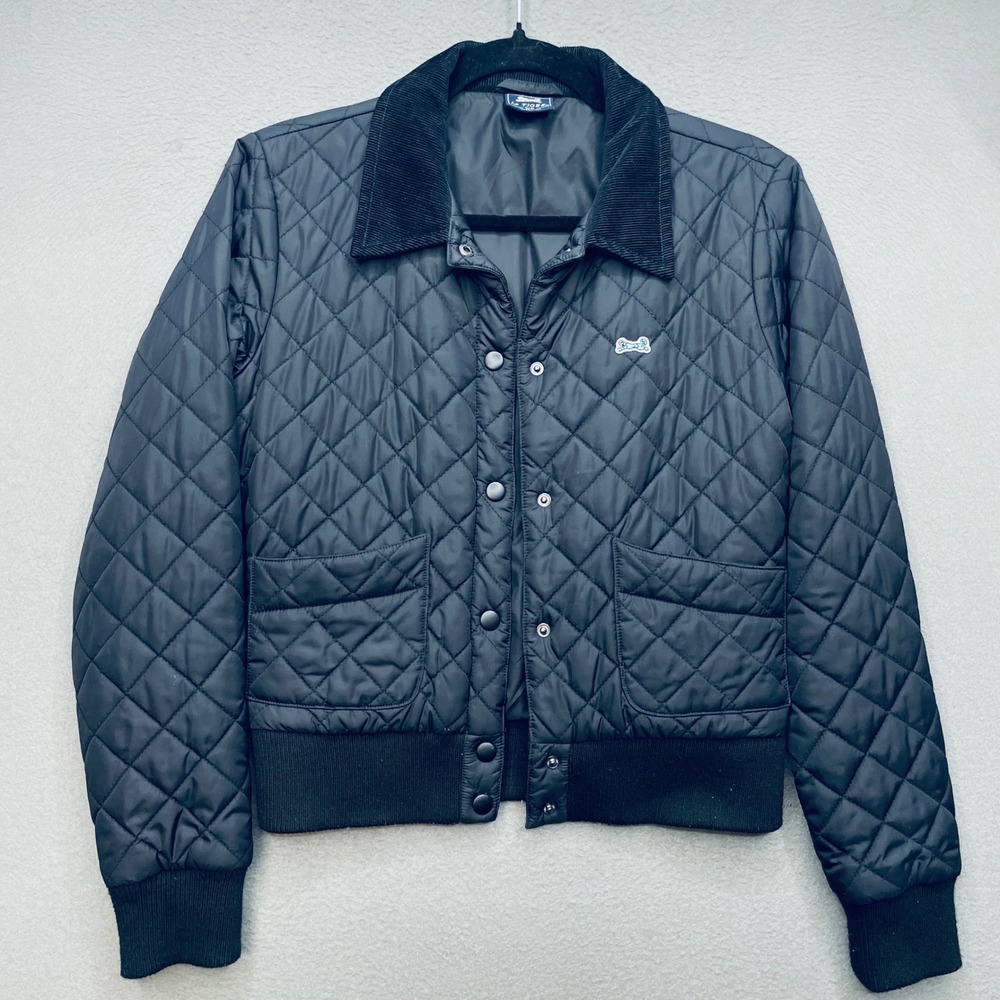 Le Tigre Women Quilted Bomber Jacket Black Nylon XS Preppy Corduroy Collar